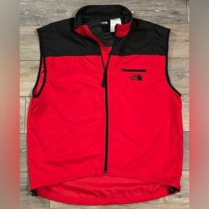 The North Face Mens Full Zip Vest Red Black Windbreaker Logo - Extra Large